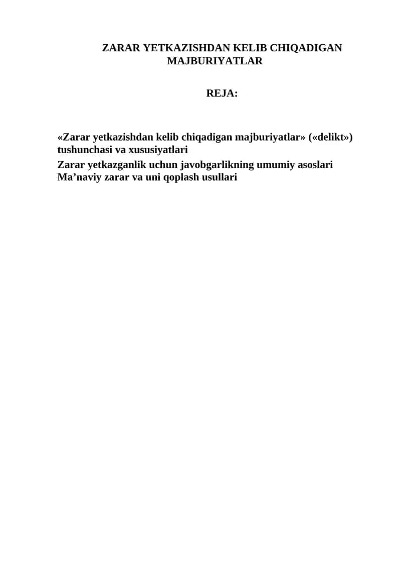 Zarar yetkazishdan kelib chiqadigan majburiyatlar