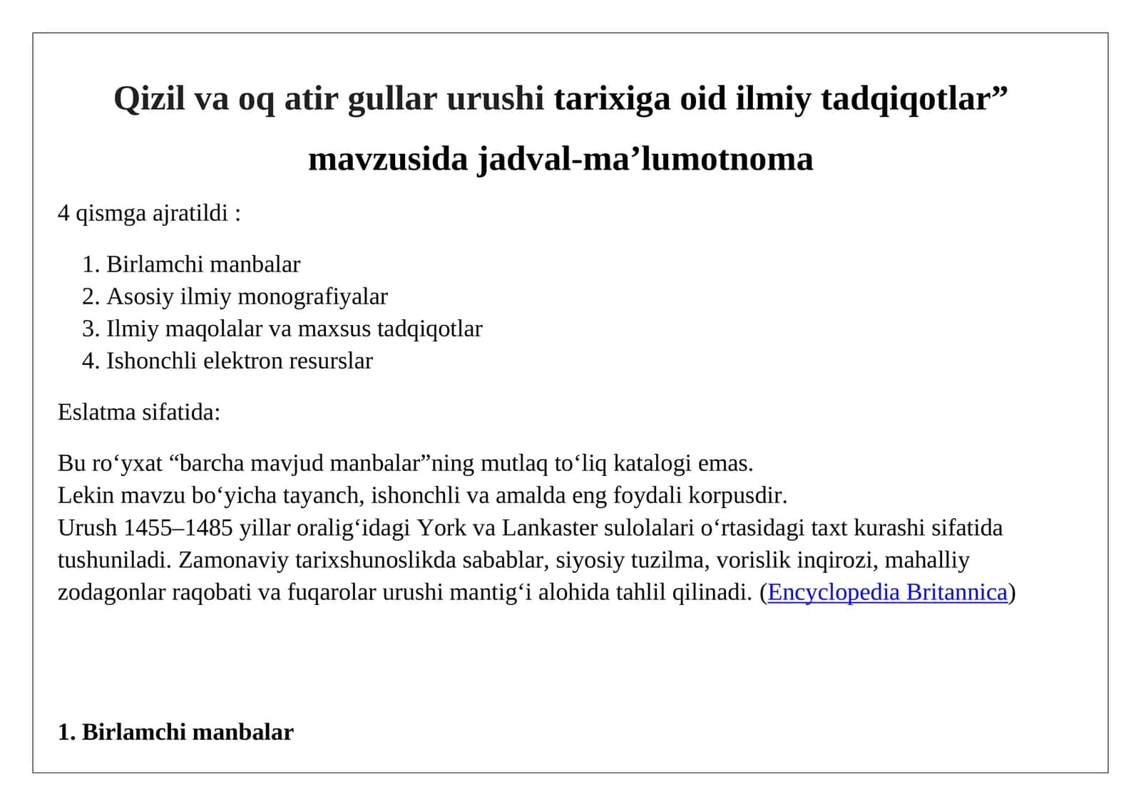 Qizil va oq atir gullar urushi tarixiga oid ilmiy tadqiqotlar