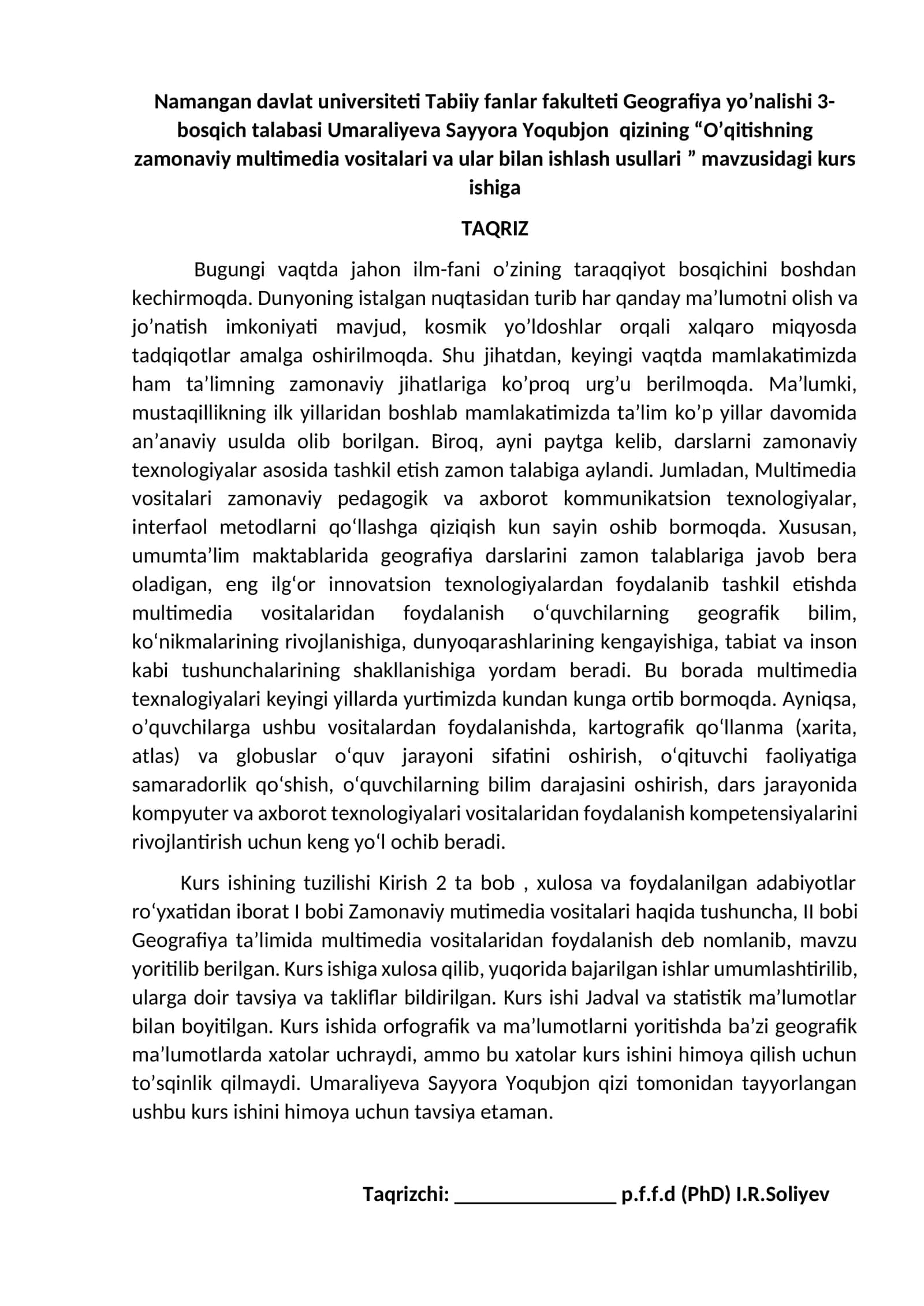 O’qitishning zamonaviy multimedia vositalari va ular bilan ishlash usullari