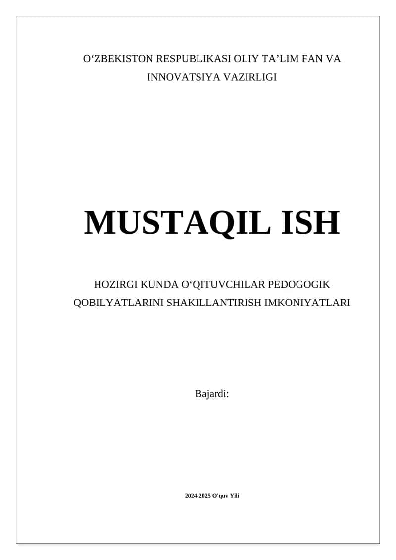 Pedagogik Qobilyatlarini Shakillantirish Imkoniyatlari