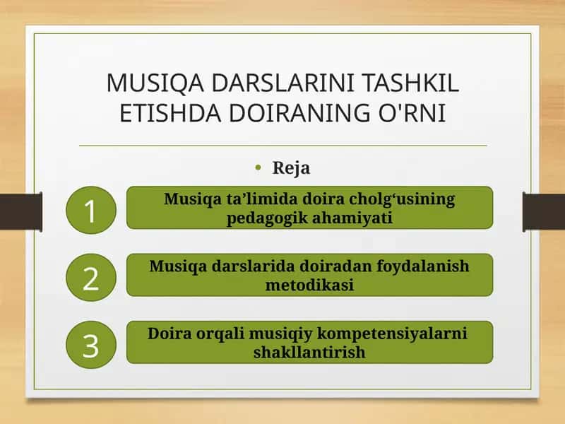 MUSIQA DARSLARINI TASHKIL ETISHDA DOIRANING O'RNI