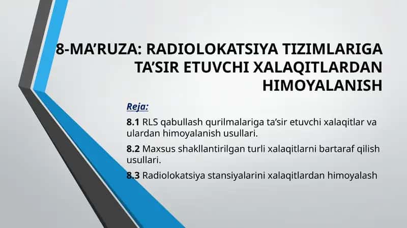 RLS qabullash qurilmalariga ta’sir etuvchi xalaqitlar va ulardan himoyalanish usullari