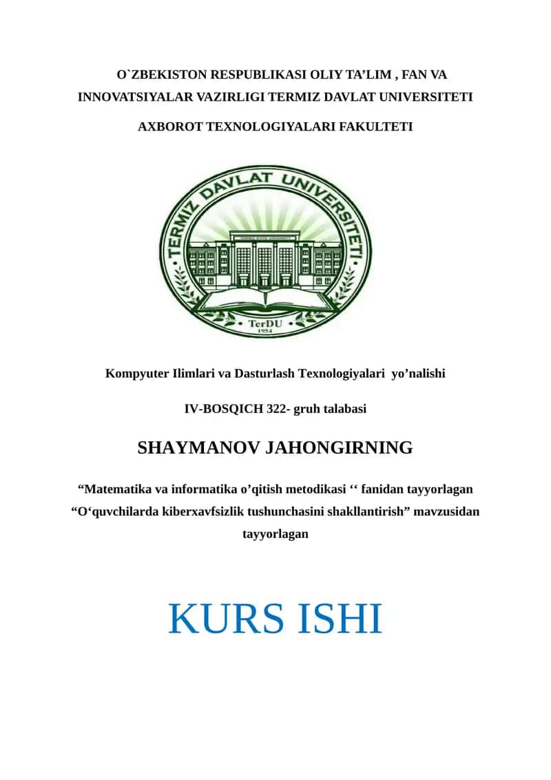O‘quvchilarda kiberxavfsizlik tushunchasini shakllantirish