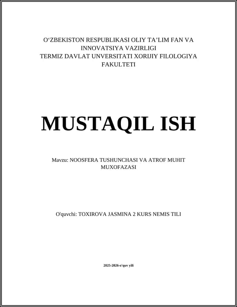 NOOSFERA TUSHUNCHASI VA ATROF MUHIT MUXOFAZASI