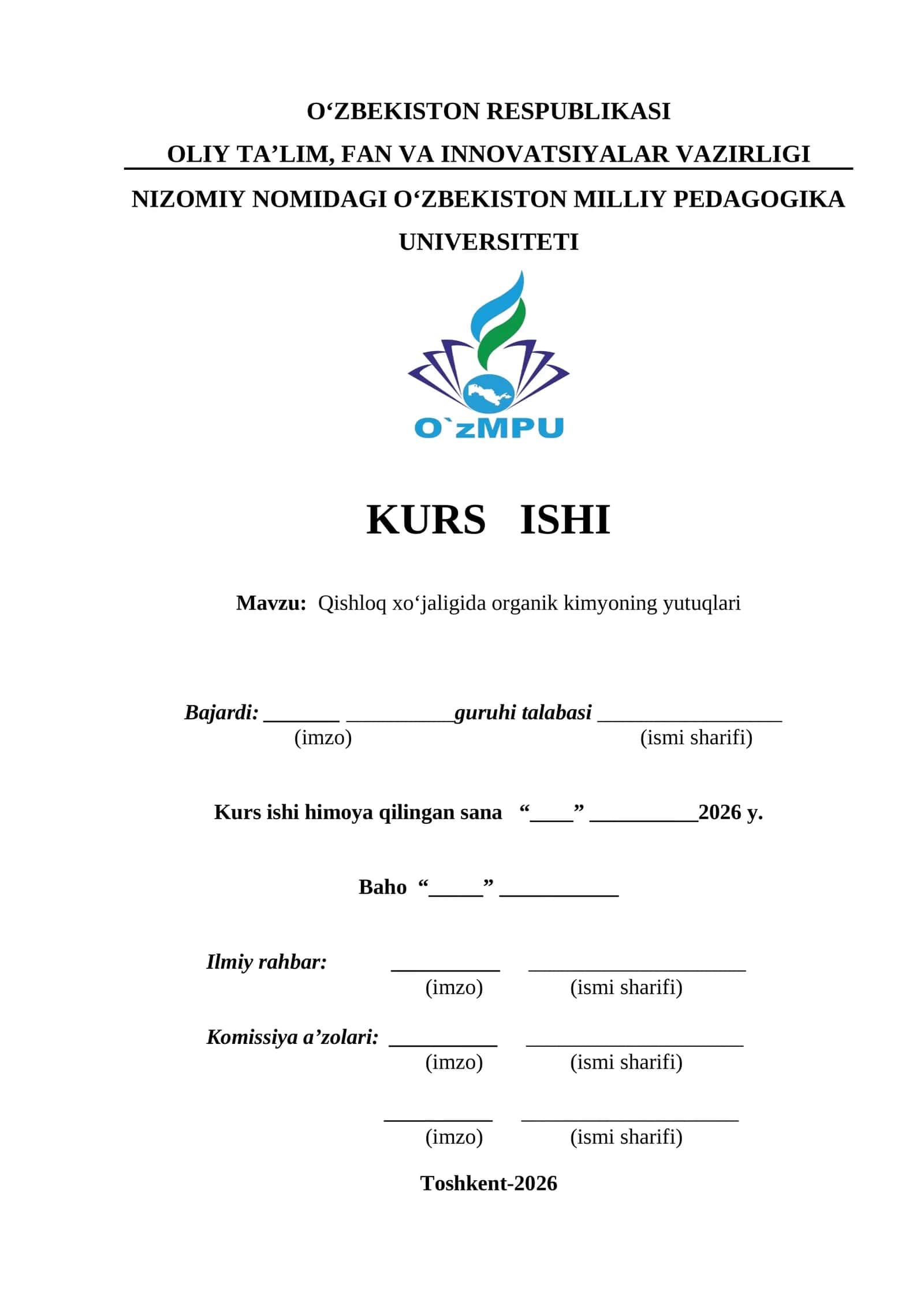 Qishloq xo‘jaligida organik kimyoning yutuqlari kurs ishi