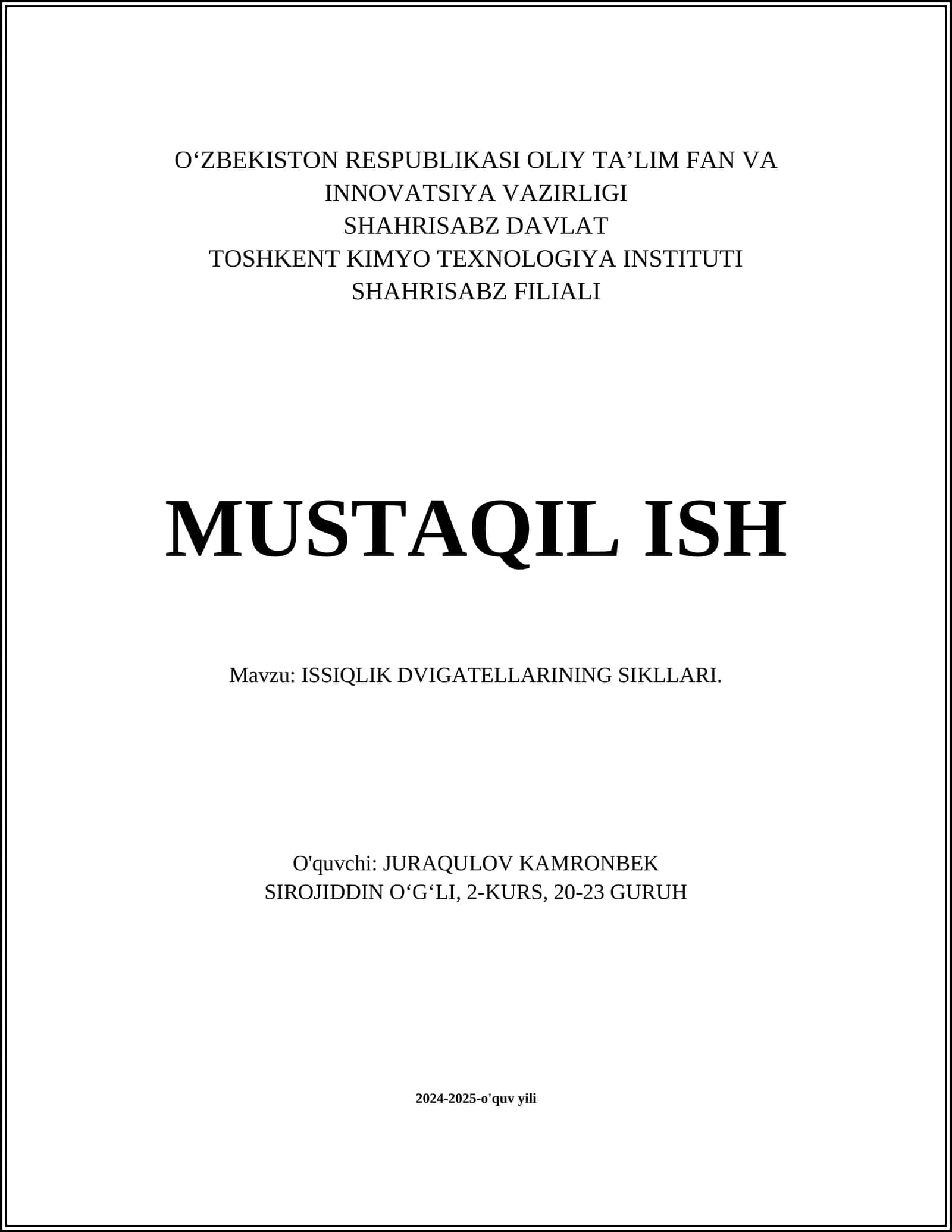 ISSIQLIK DVIGATELLARINING SIKLLARI
