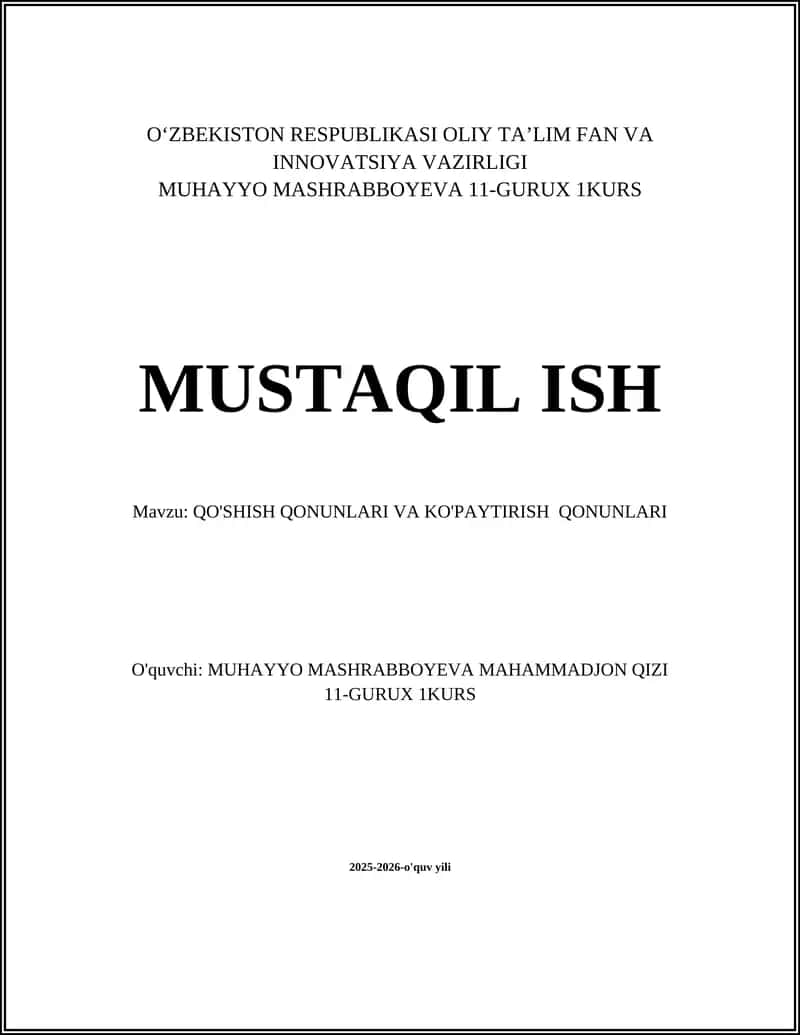QO'SHISH QONUNLARI VA KO'PAYTIRISH QONUNLARI