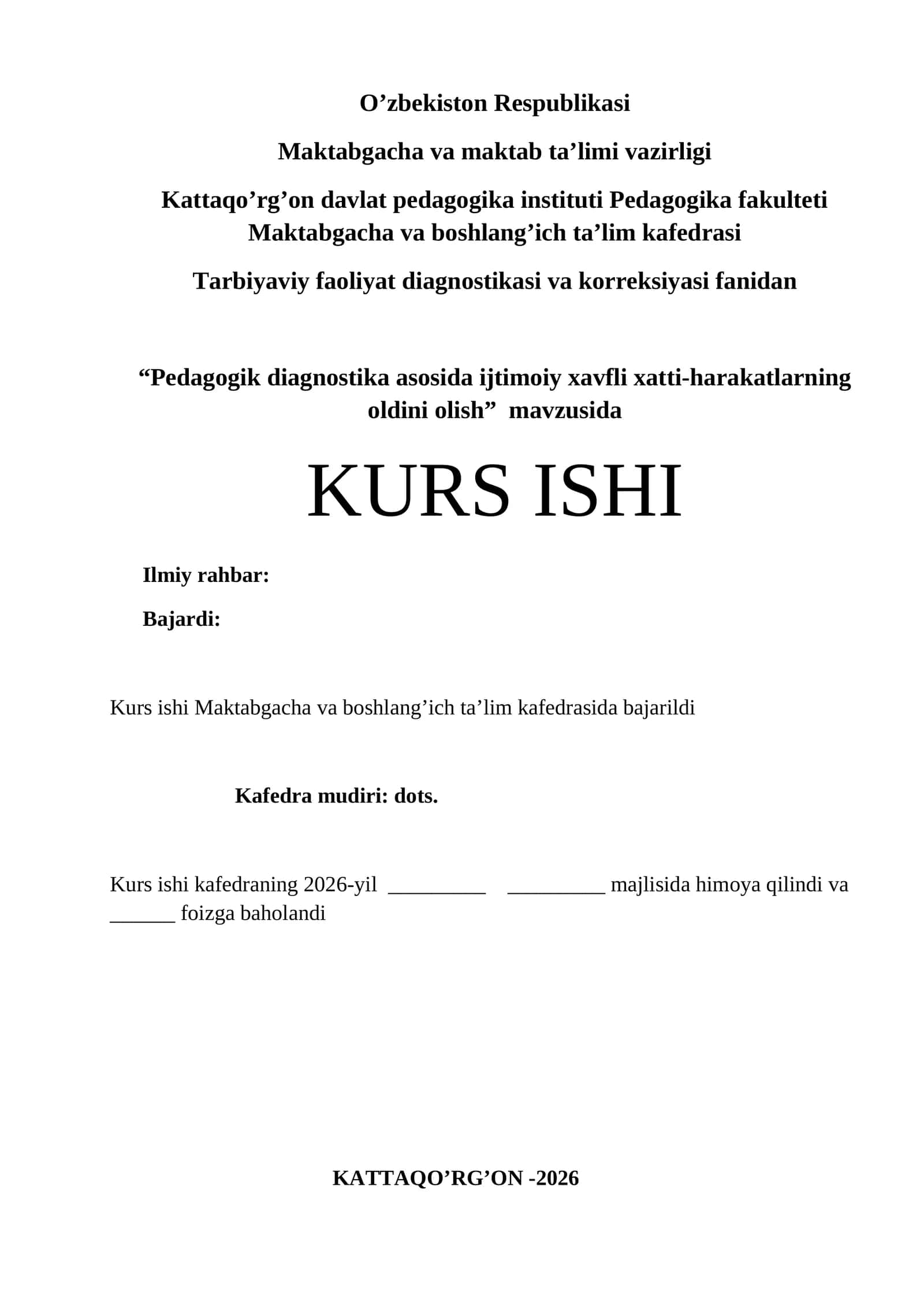 Pedagogik diagnostika asosida ijtimoiy xavfli xatti-harakatlarning oldini olish