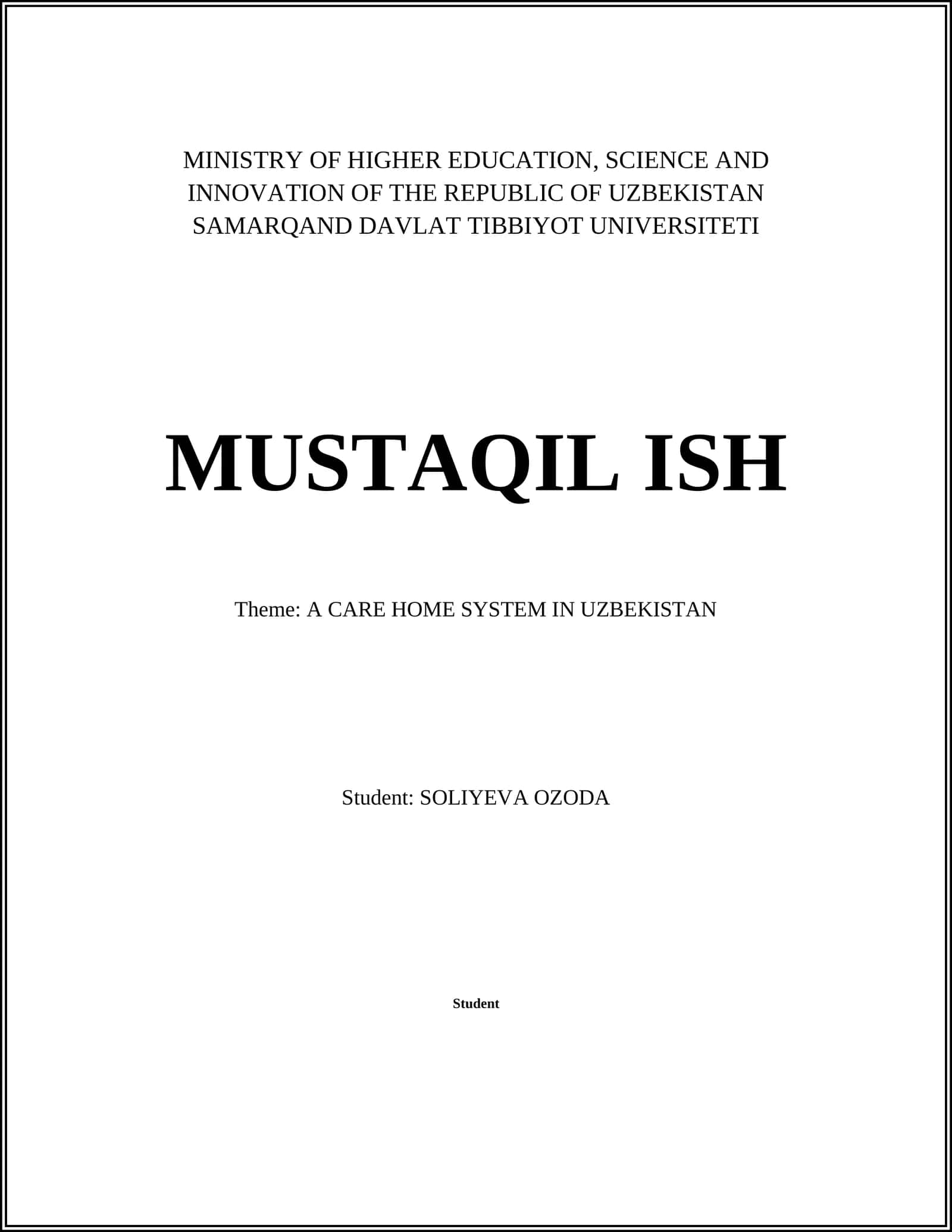 Overview of Care Home Systems in Uzbekistan
