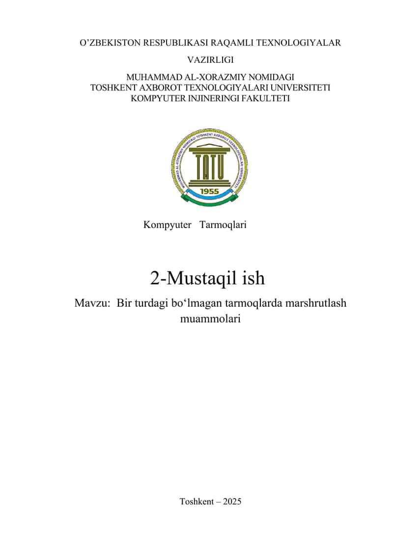 Bir turdagi bo‘lmagan tarmoqlarda marshrutlash muammolari
