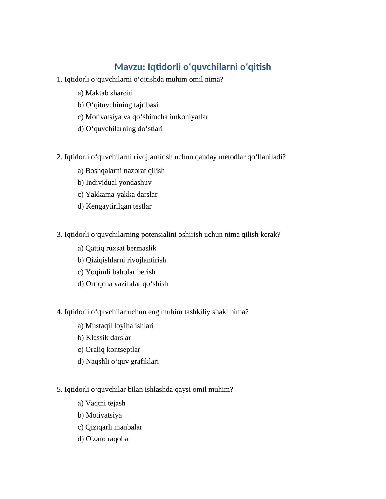 Iqtidorli oʻquvchilarni oʻqitish