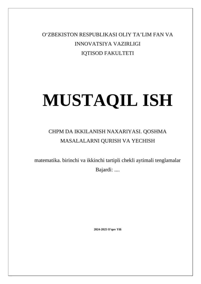 CHPM da IKKILANISH NAXARIYASI