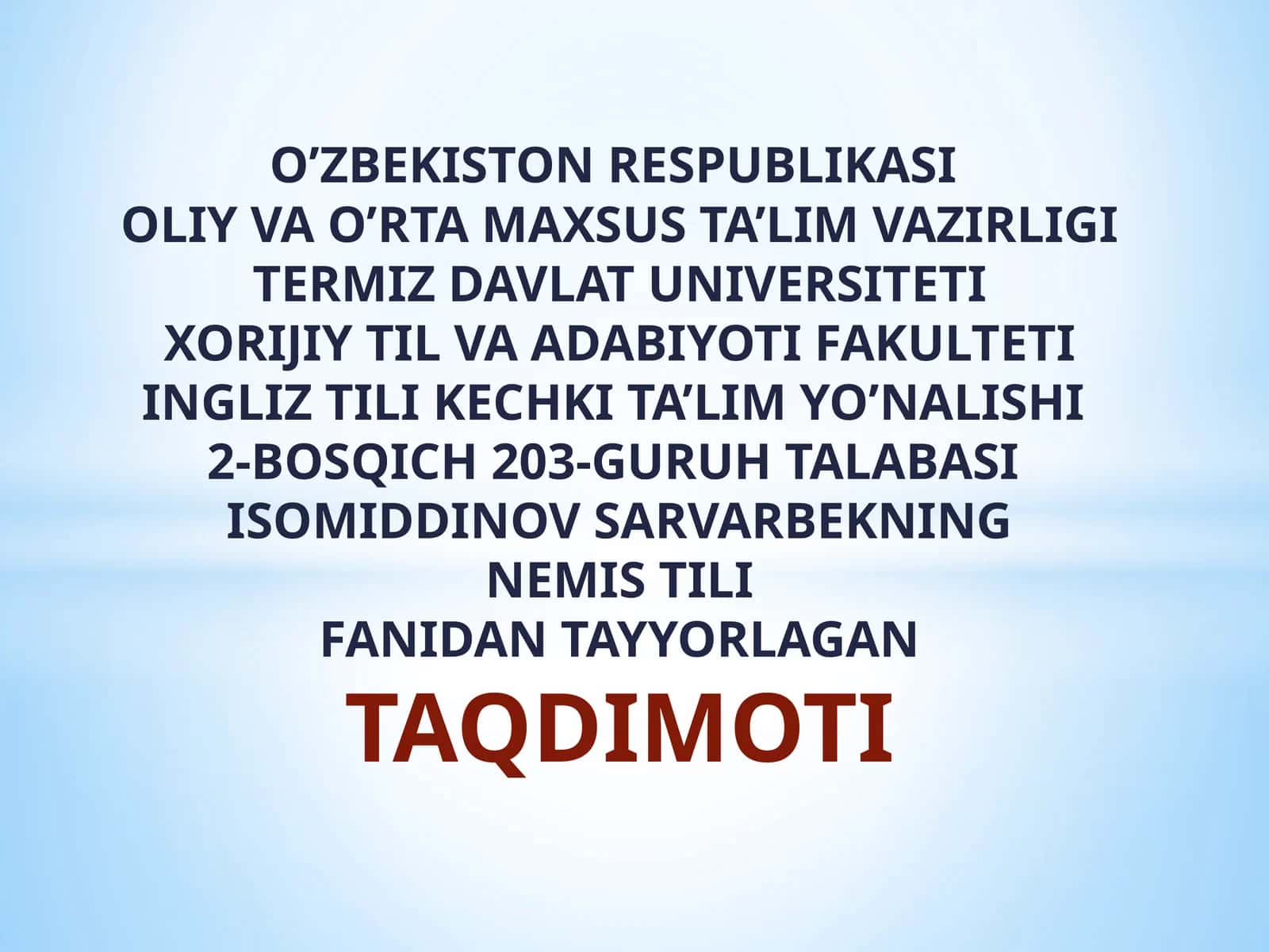 INGLIZ TILI KECHKI TA’LIM YO’NALISHI