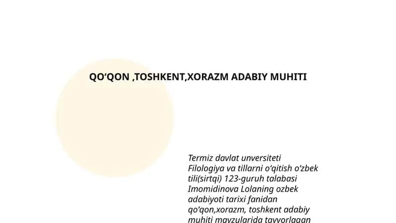 QOʻQON,TOSHKENT,XORAZM ADABIY MUHITI