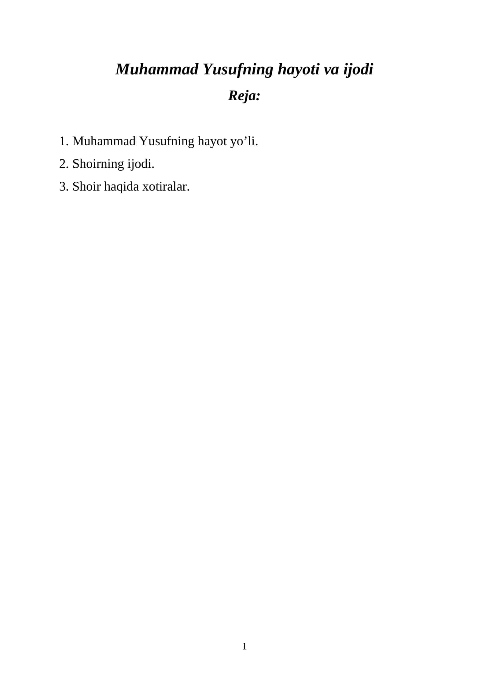 Muhammad Yusuf hayoti va ijodi