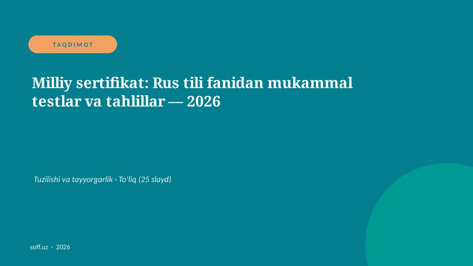 Milliy sertifikat: Rus tili fanidan mukammal testlar va tahlillar