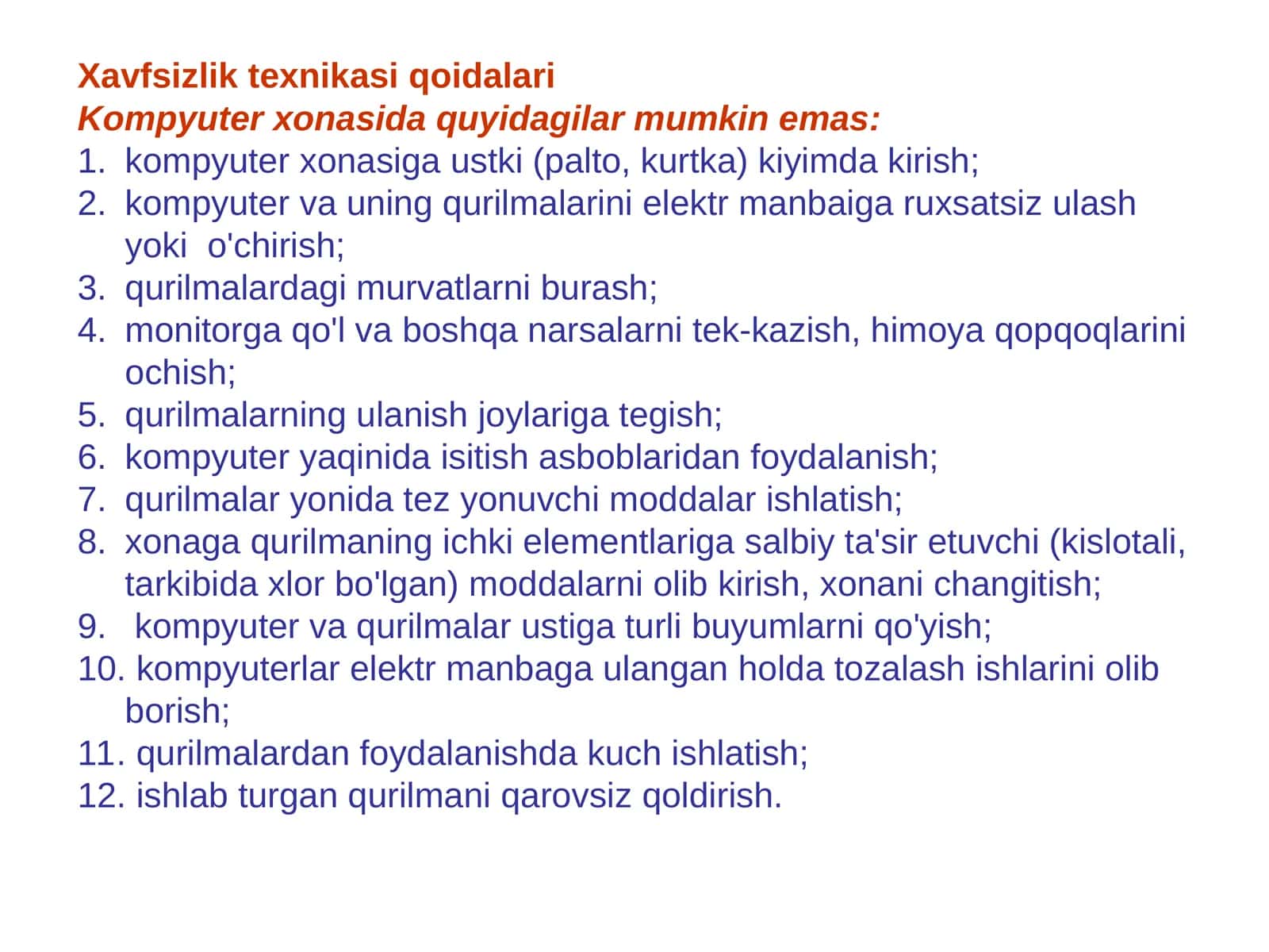 Xavfsizlik texnikasi qoidalari