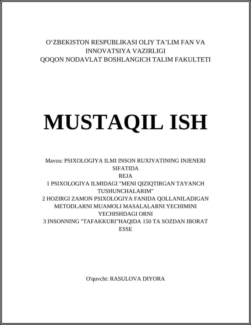 Psixologiya ilmidagi "Meni qiziqtirgan tayanch tushunchalarim"