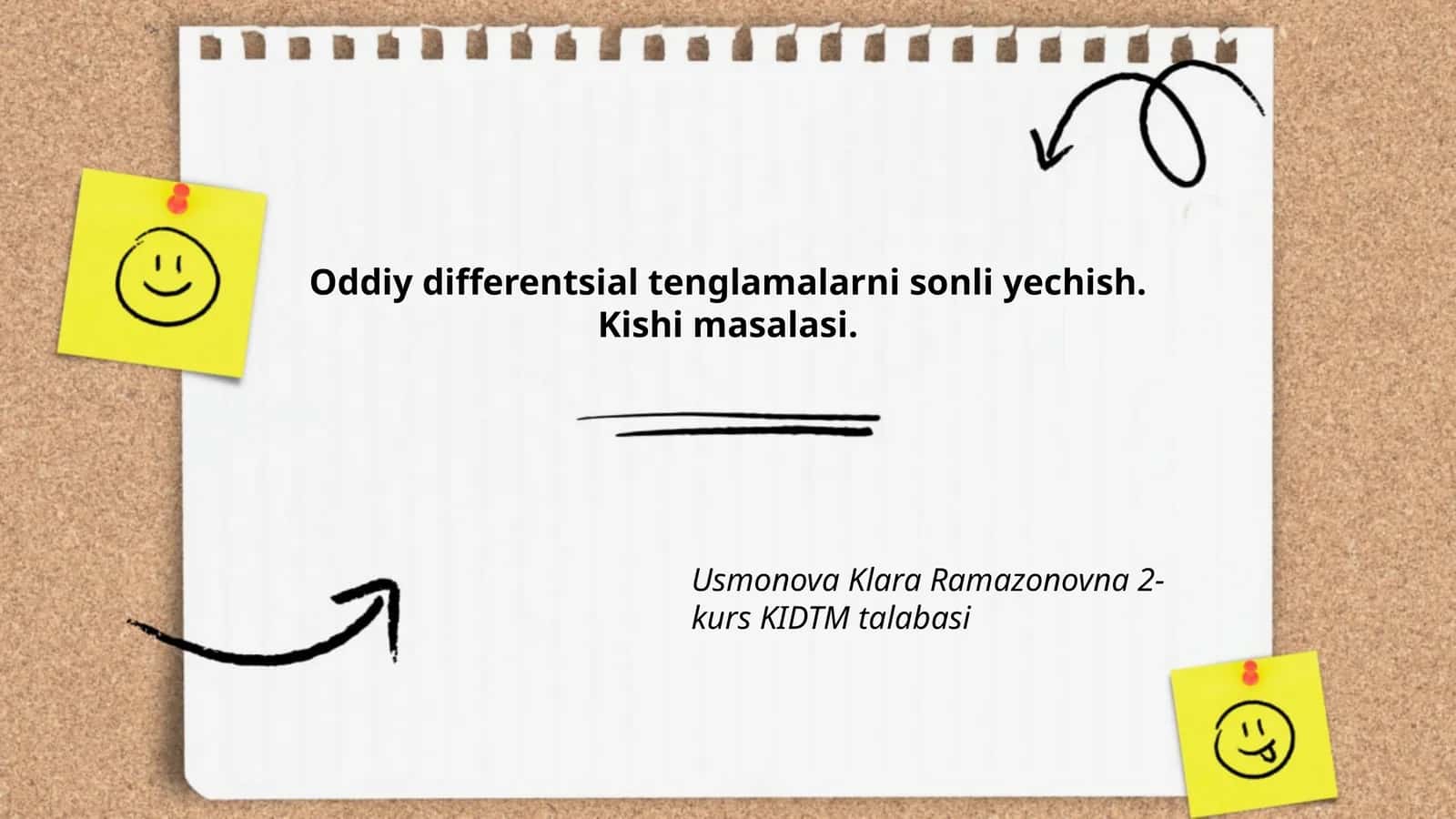 Oddiy differentsial tenglamalarni sonli yechish. Kishi masalasi