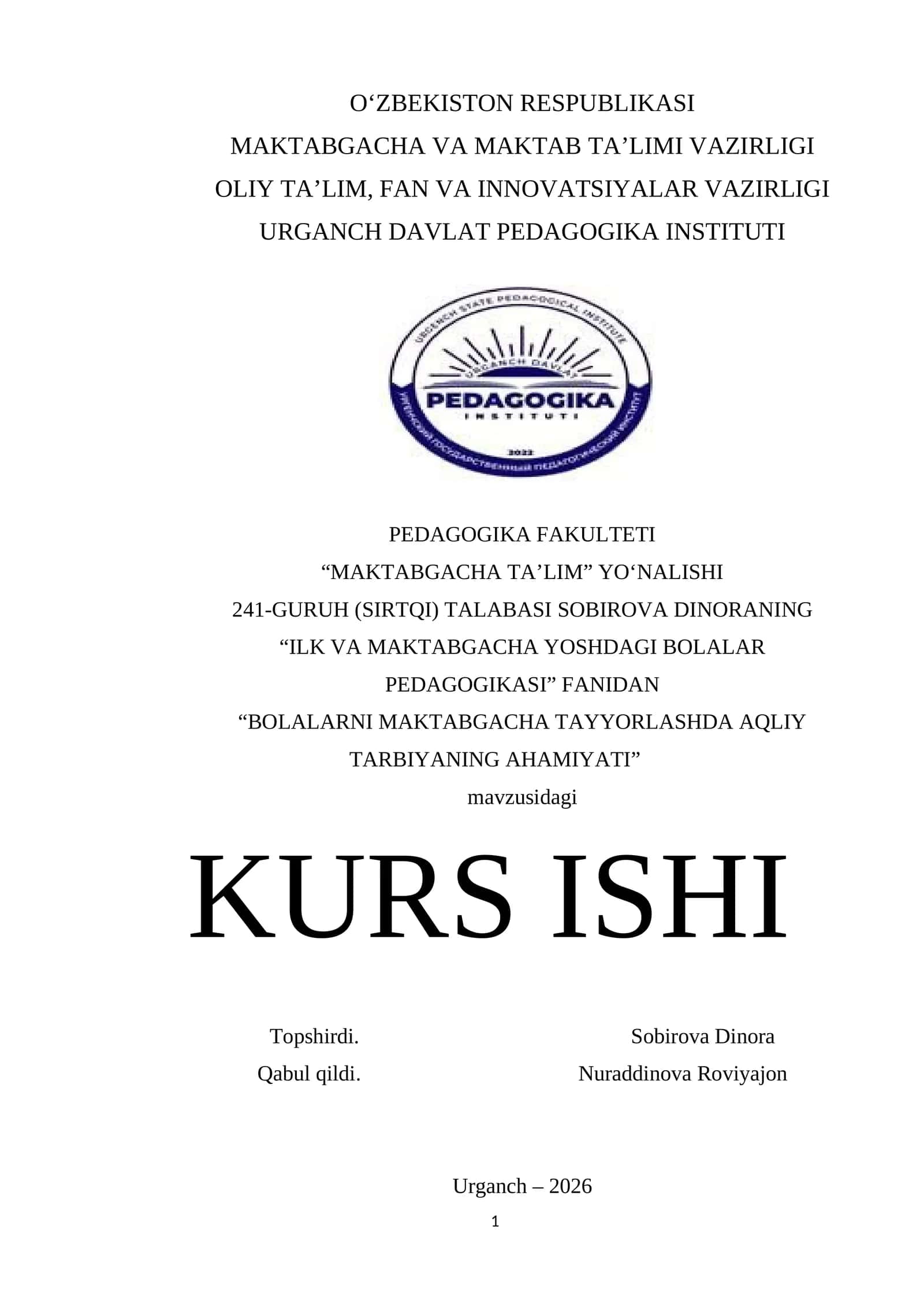 "BOLALARNI MAKTABGACHA TAYYORLASHDA AQLIY TARBIYANING AHAMIYATI"