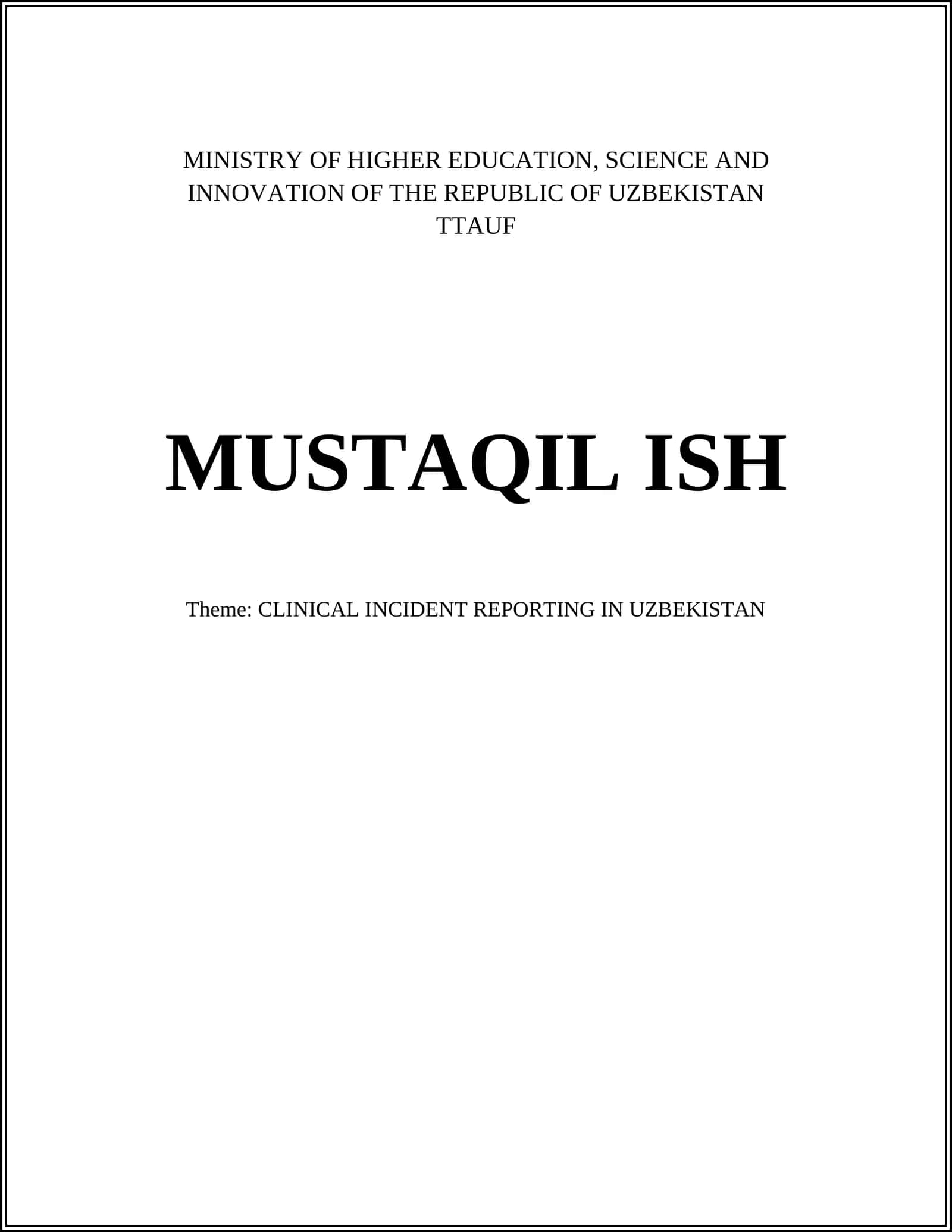 CLINICAL INCIDENT REPORTING IN UZBEKISTAN