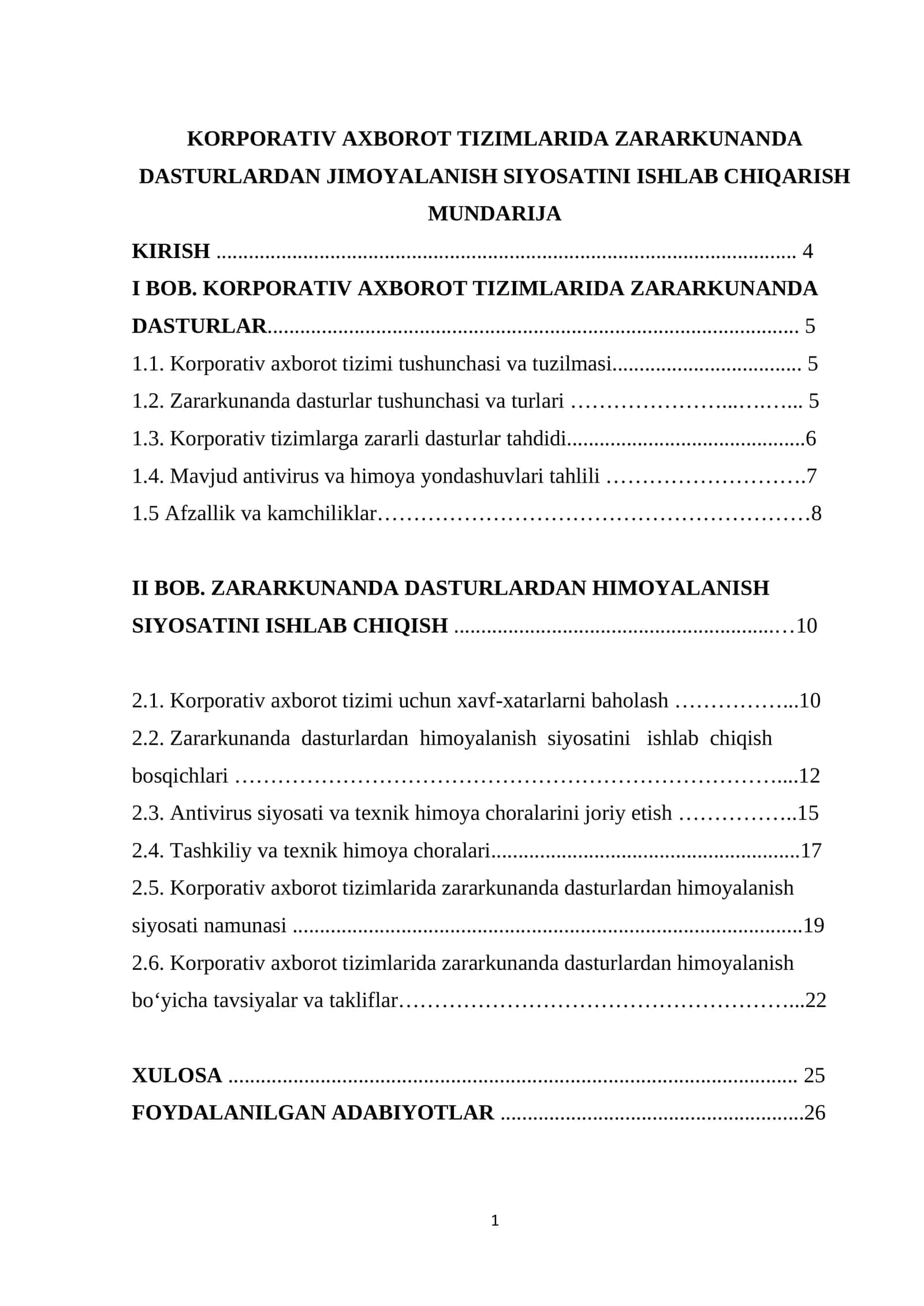 Zararkunanda Dasturlardan Himoyalanish Siyosatini Ishlab Chiqarish