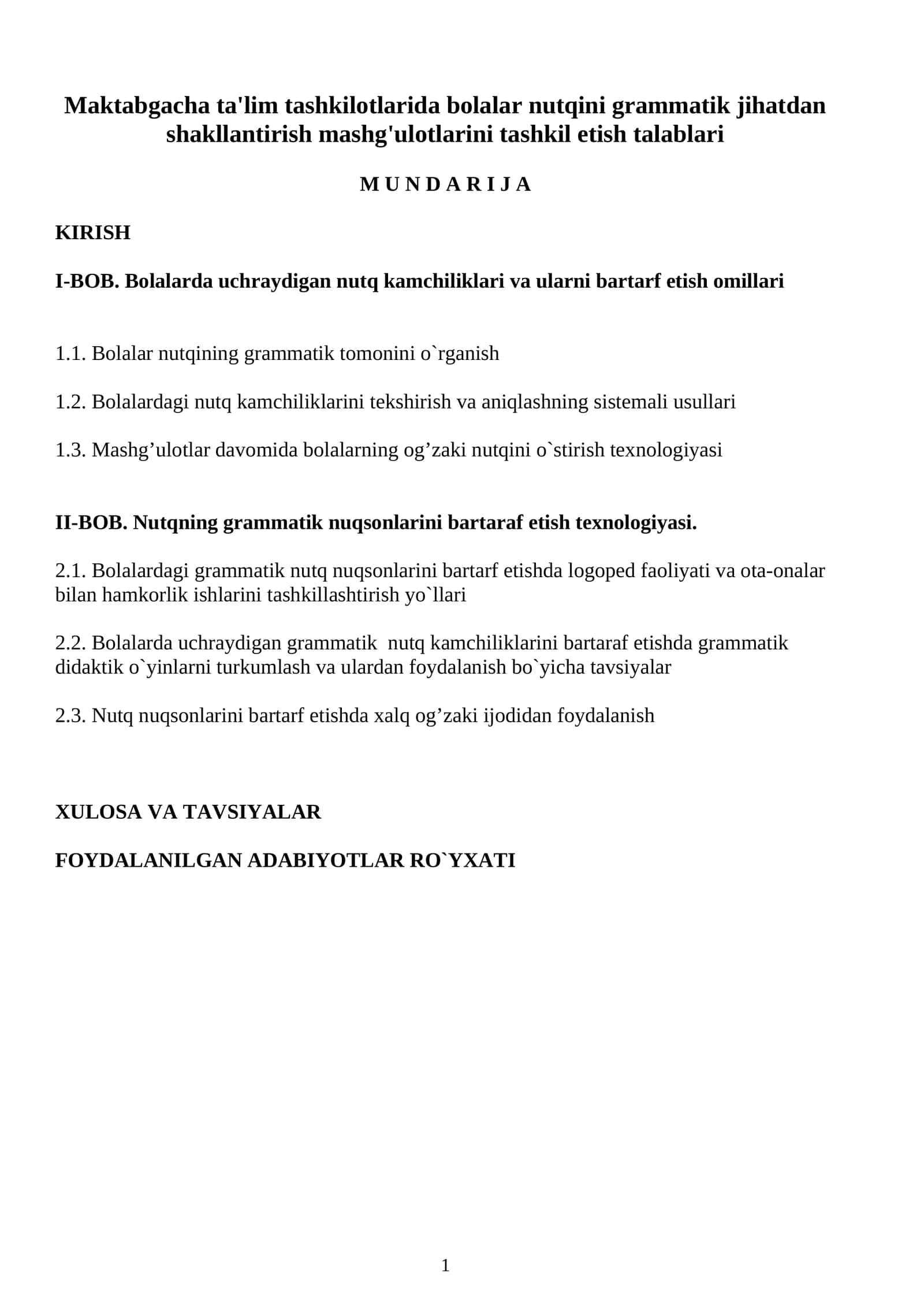 Bolalar nutqini grammatik jihatdan shakllantirish mashg'ulotlari