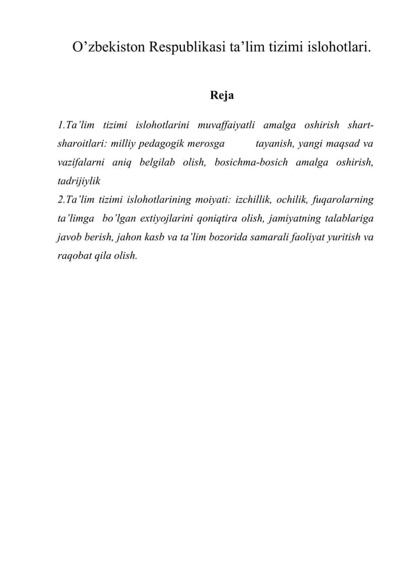 Ta'limga bo'lgan extiyojlar