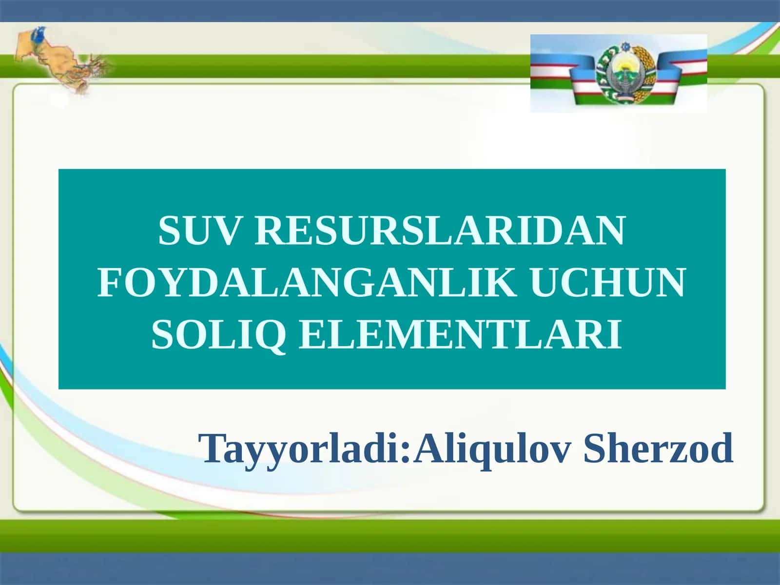 SUV RESURSLARIDAN FOYDALANGANLIK UCHUN SOLIQ ELEMENTLARI