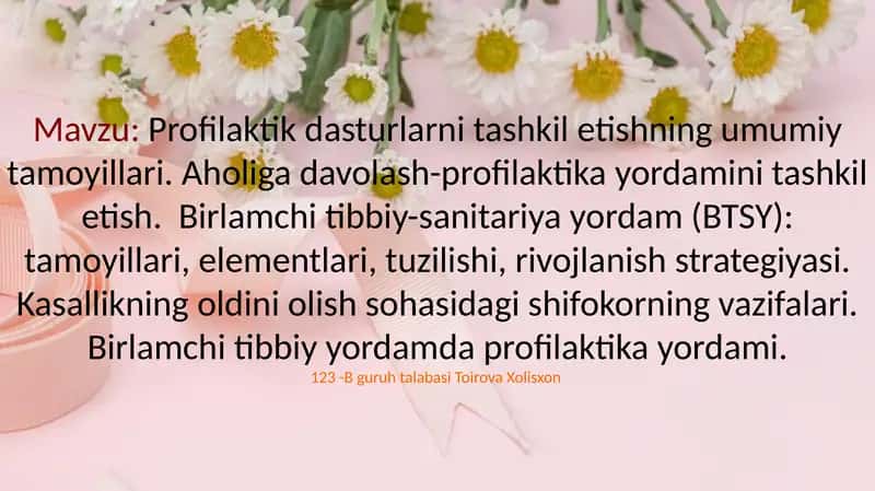 Profilaktik dasturlarni tashkil etish