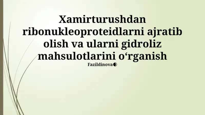 Xamirturushdan Ribonukleoproteidlarni Ajratib Olish va Tavsiflash