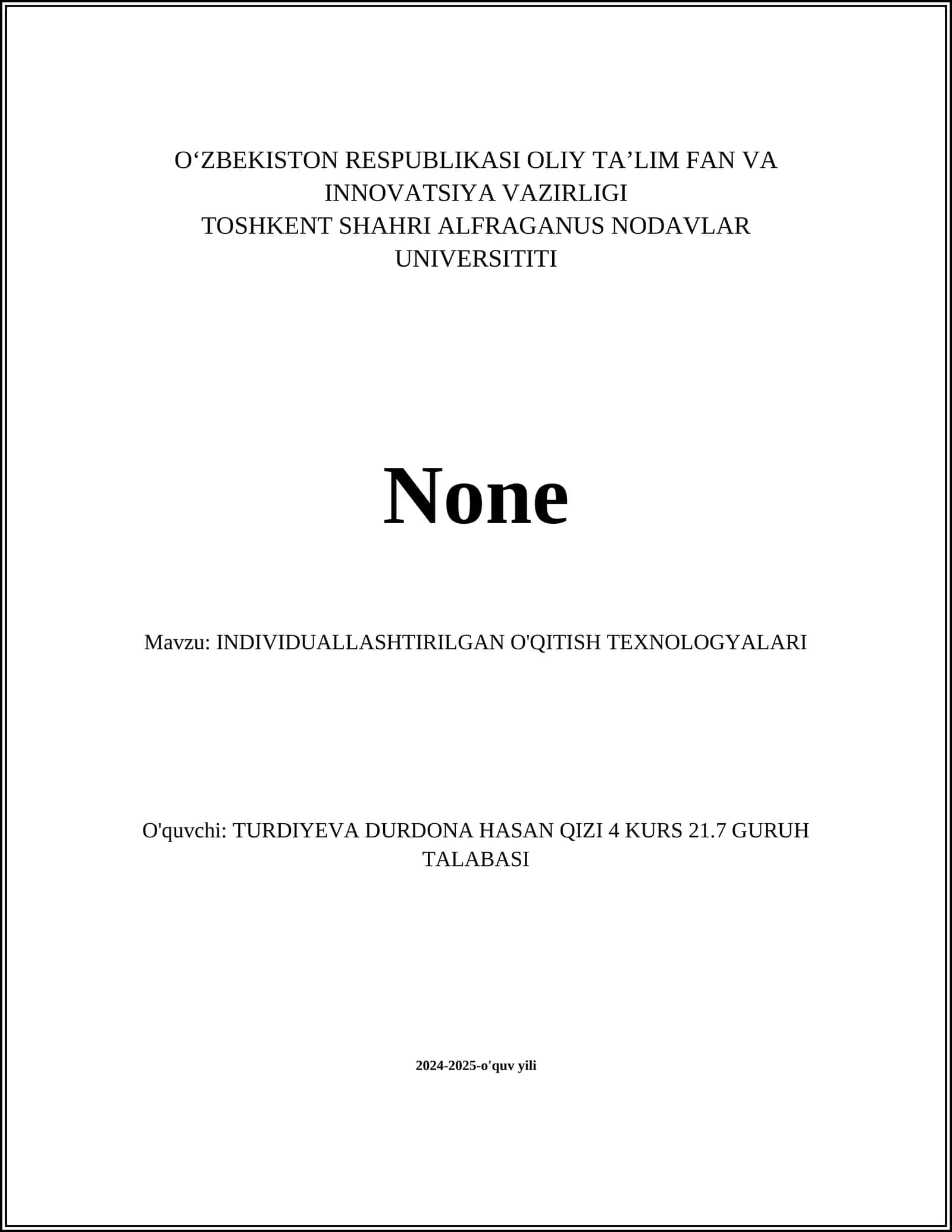 INDIVIDUALLASHTIRILGAN O'QITISH TEXNOLOGYALARI