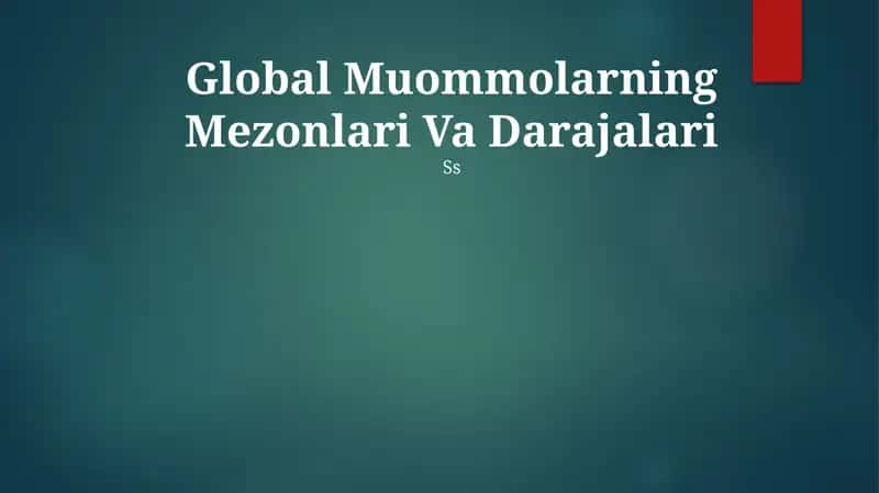 Global Muommolarning Mezonlari Va Darajalari