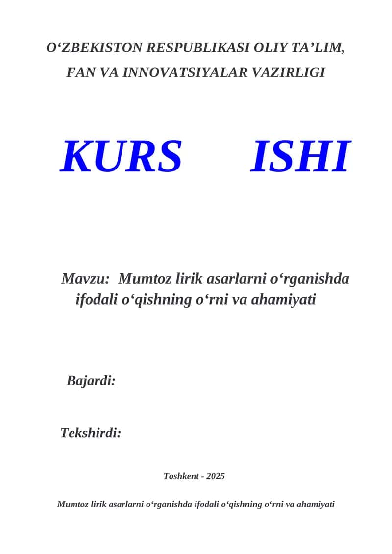 Mumtoz lirik asarlarni oʻrganishda ifodali oʻqishning oʻrni va ahamiyati