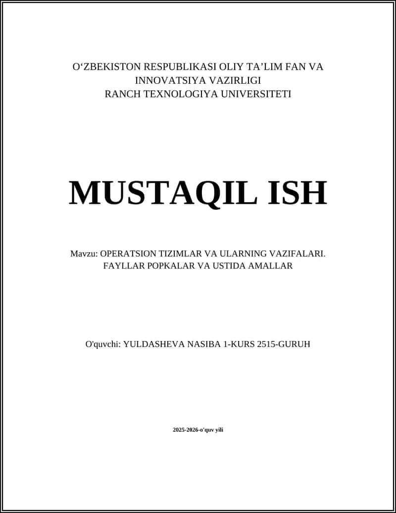 OPERATSION TIZIMLAR VA ULARNING VAZIFALARI