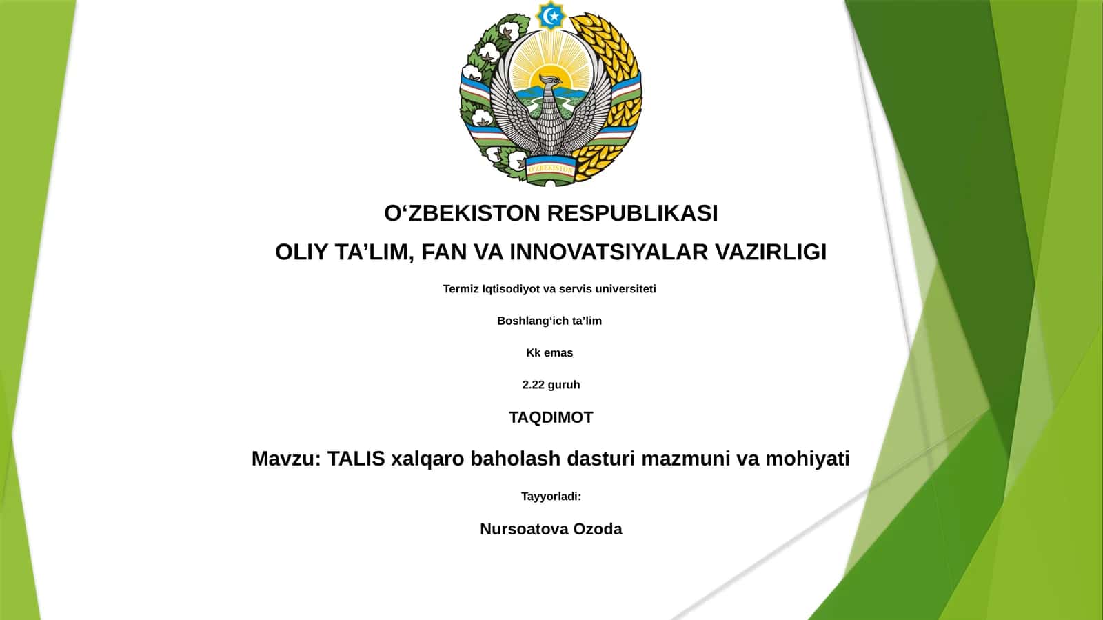TALIS xalqaro baholash dasturi mazmuni va mohiyati