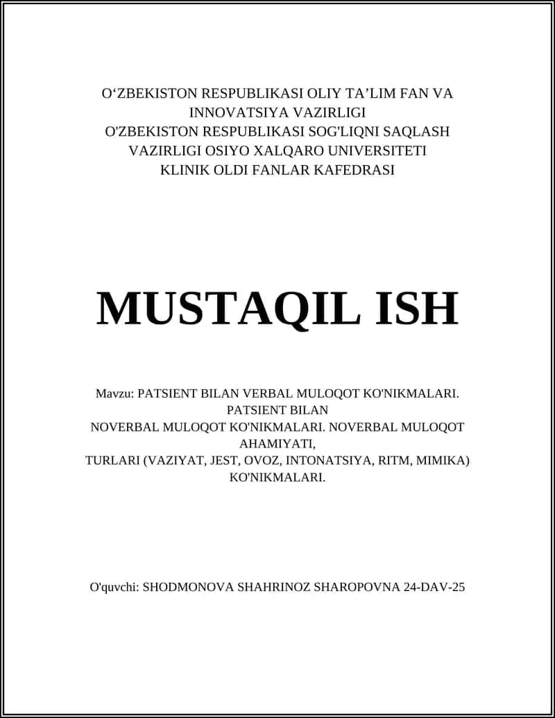 PATSIENT BILAN VERBAL MULOQOT KO'NIKMALARI