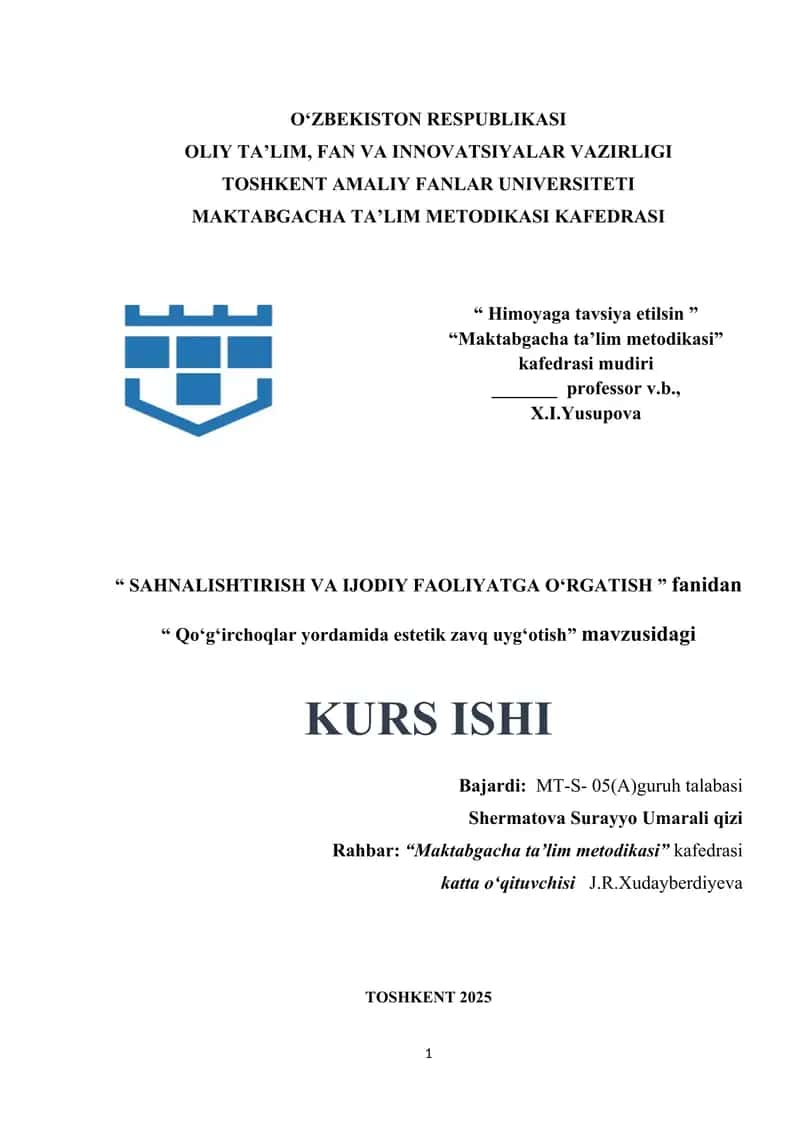 Qoʻgʻirchoqlar yordamida estetik zavq uygʻotish