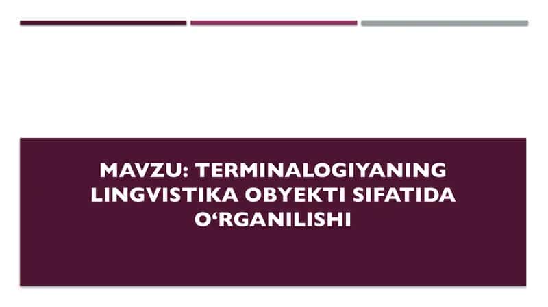 Terminalogiyaning lingvistika obyekti sifatida o‘rganilishi