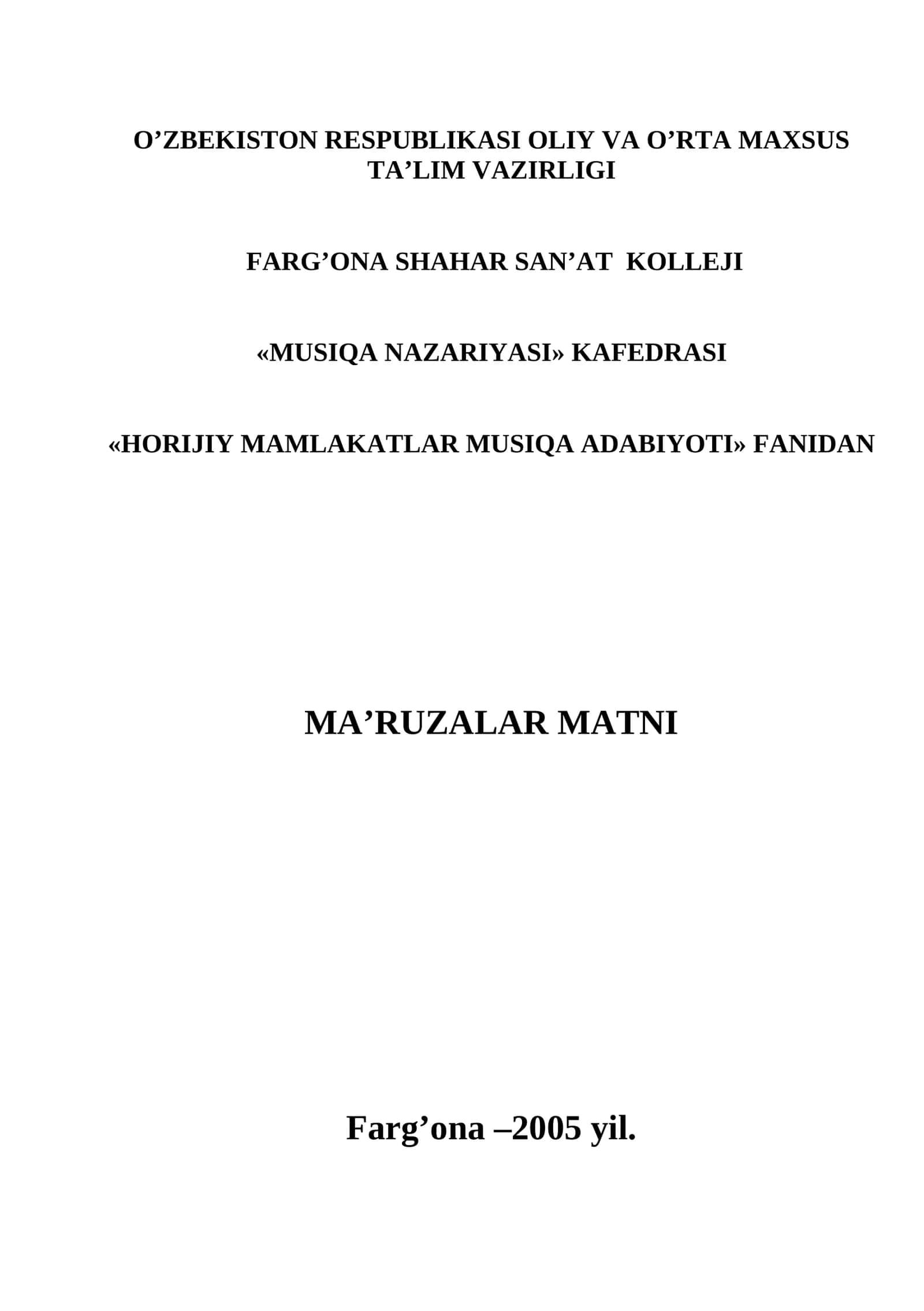 HORIJİY MAMLAKATLAR MUSIQA ADABIYOTI