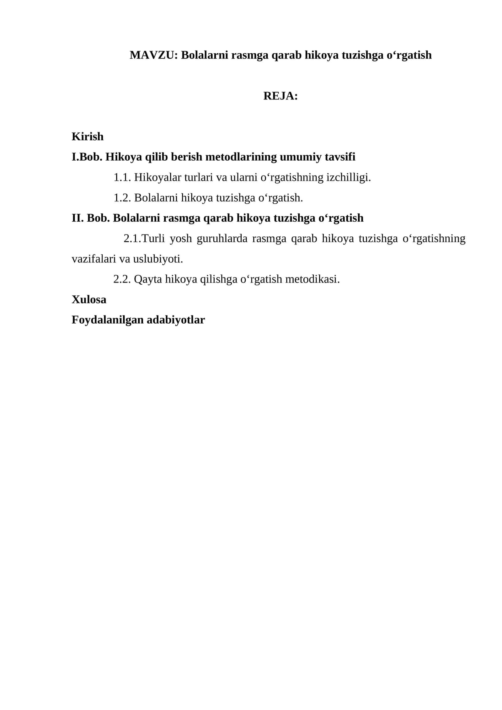 Bolalarni rasmga qarab hikoya tuzishga o‘rgatish kurs ishi