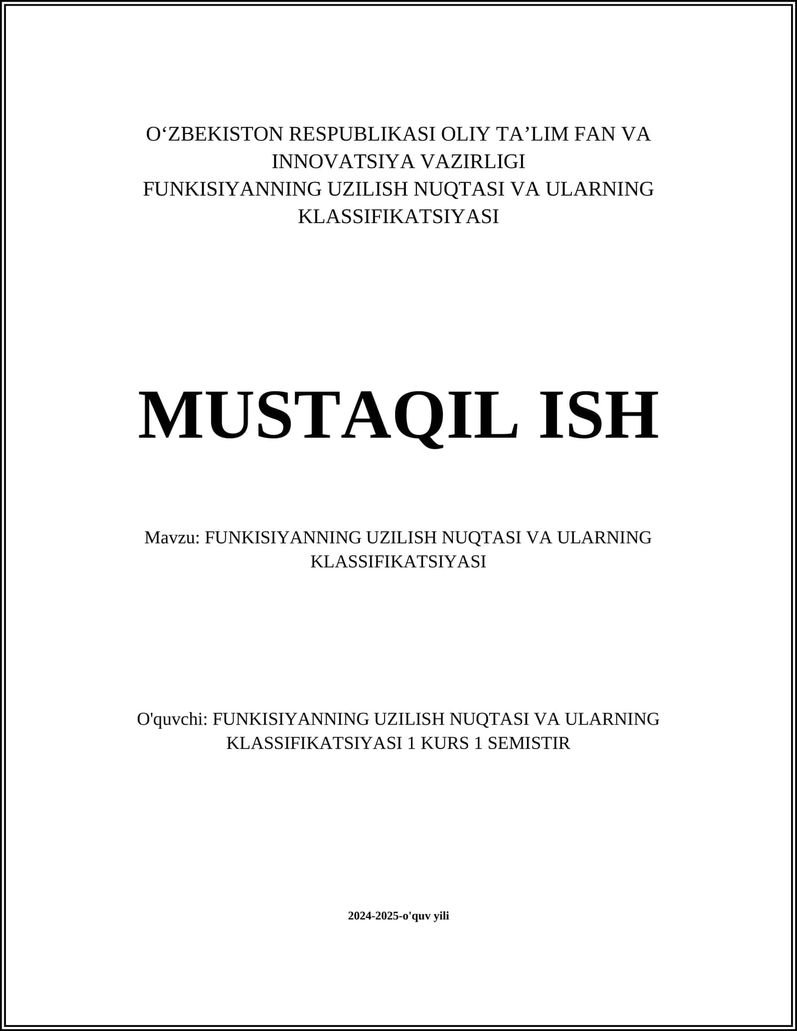 FUNKISIYANNING UZILISH NUQTASI VA ULARNING KLASSIFIKATSIYASI
