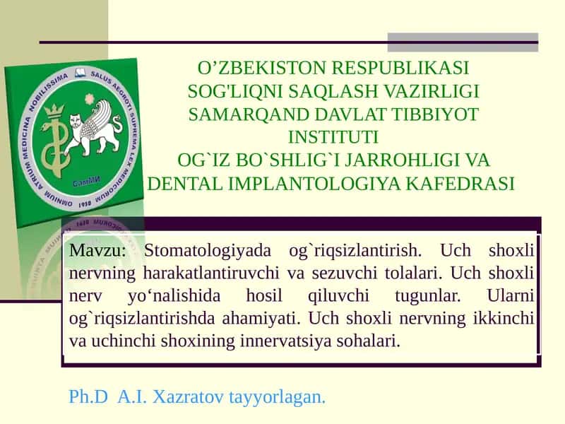Og'iz bo'shlig'i jarrohligi va dental implantologiya