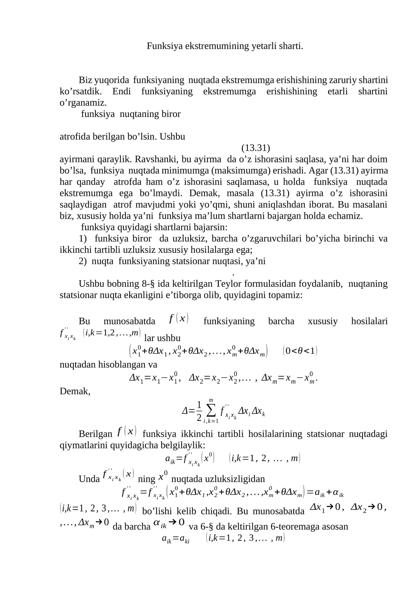 Funksiya ekstremumining yetarli sharti