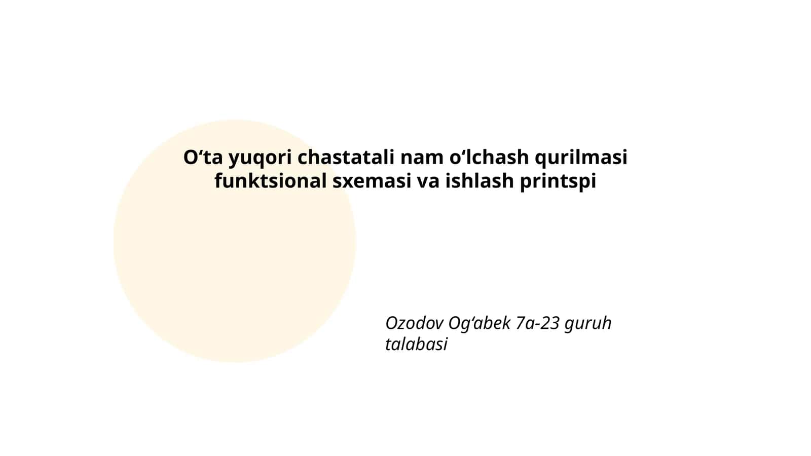 O‘ta yuqori chastatali nam o‘lchash qurilmasi funktsional sxemasi va ishlash printspi