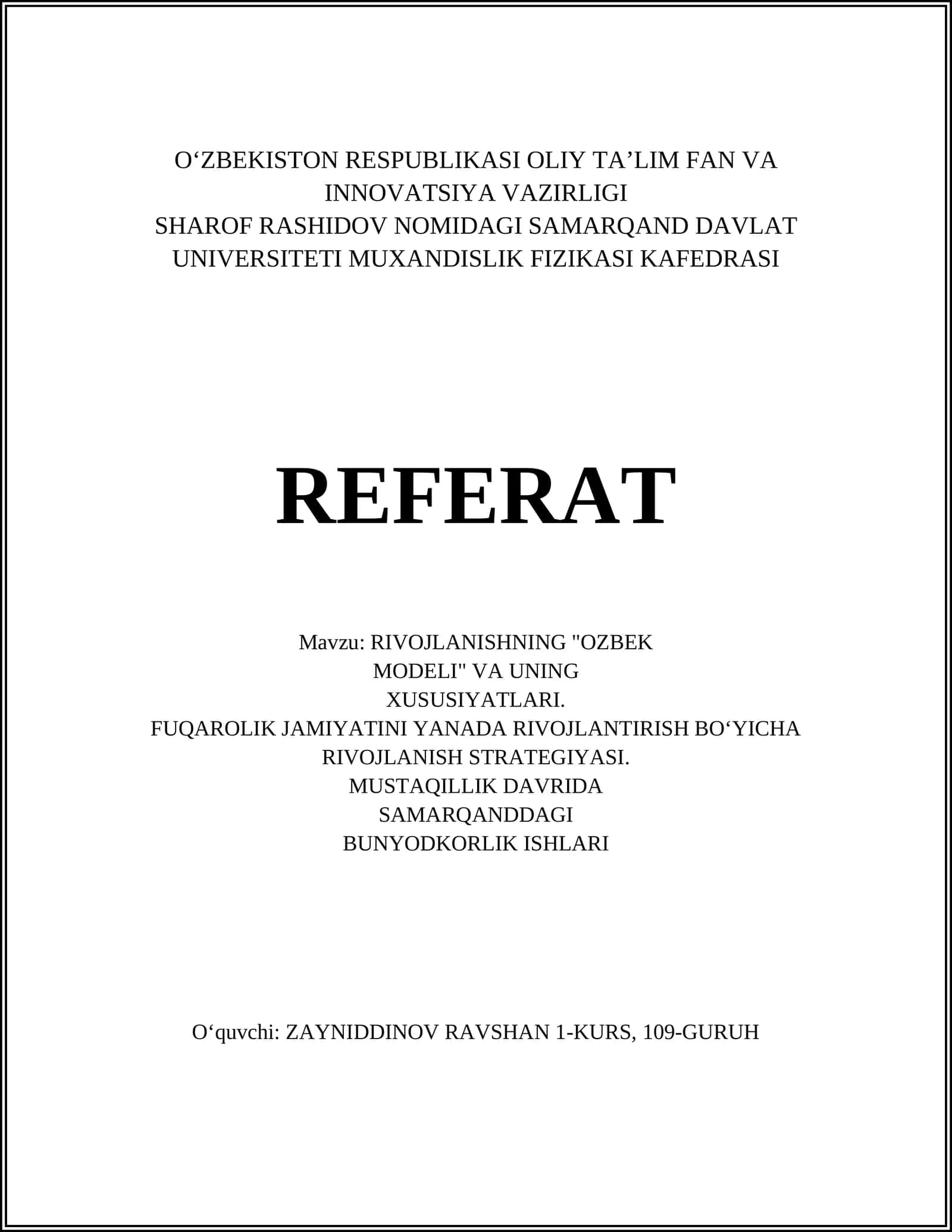 O'zbek Modelida Ijtimoiy Barqarorlik