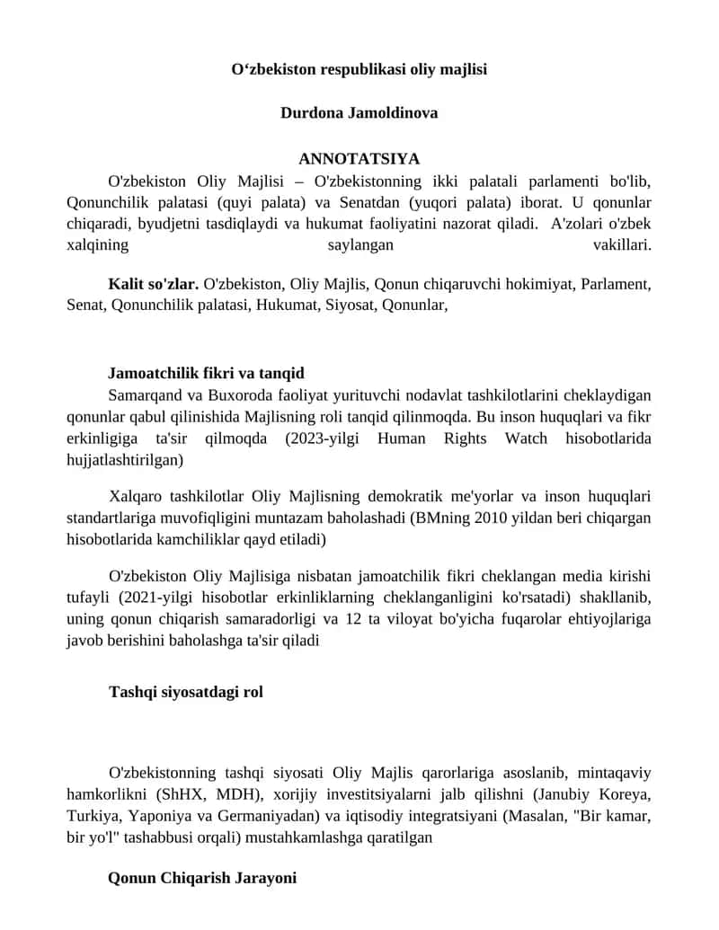 Oʻzbekiston respublikasi oliy majlisi