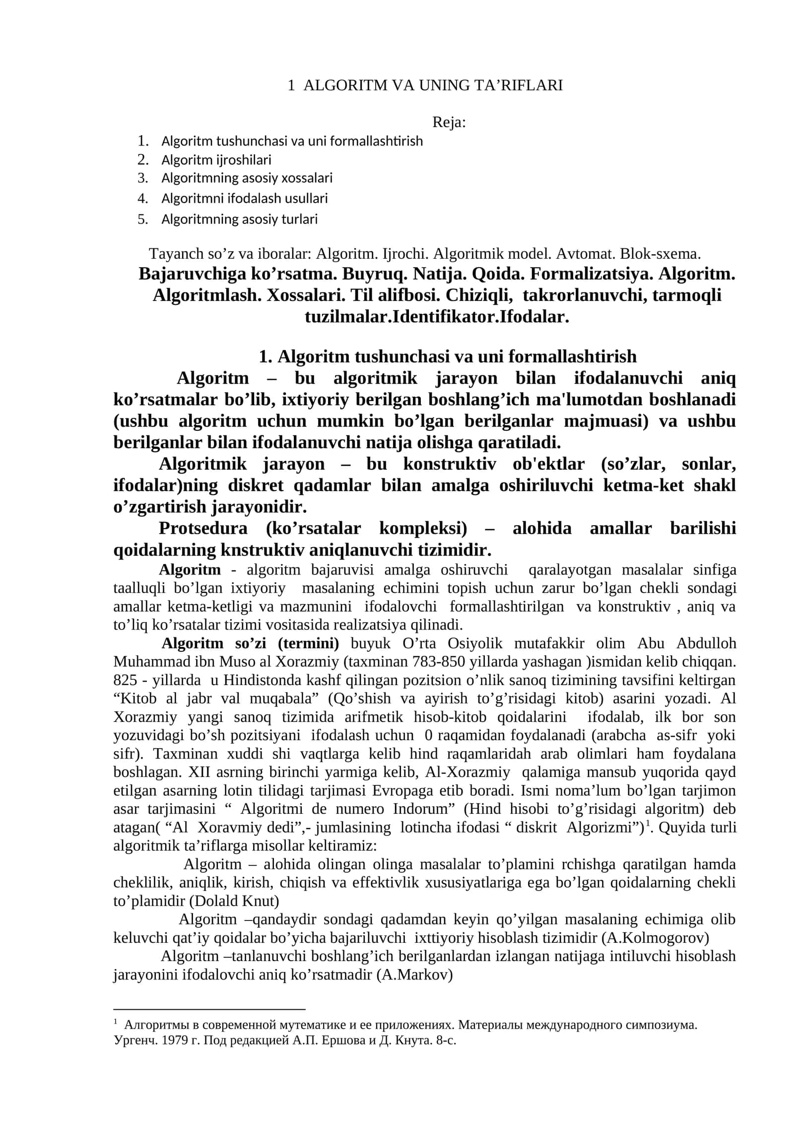 ALGORITM VA UNING TA’RIFLARI