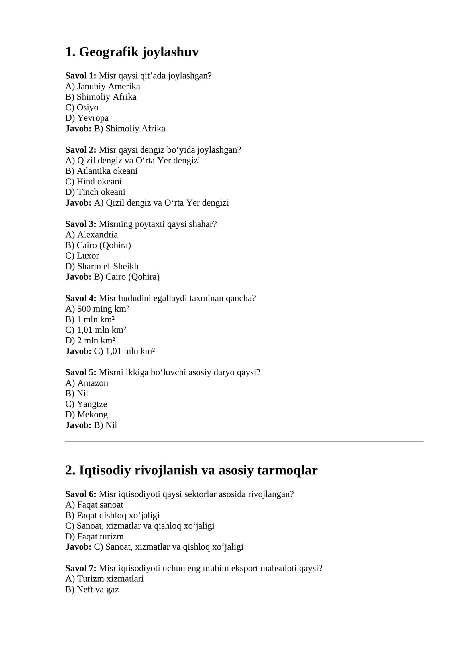 Geografik joylashuv misol-masalalar