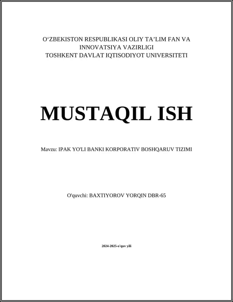 IPAK YO'LI BANKI KORPORATIV BOSHQARUV TIZIMI